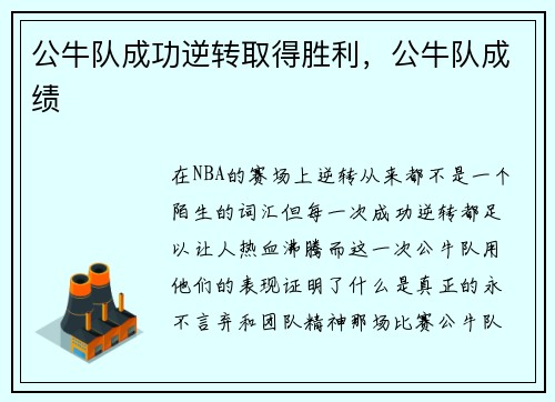公牛队成功逆转取得胜利，公牛队成绩