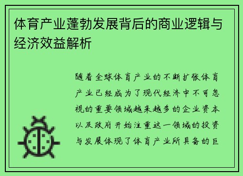 体育产业蓬勃发展背后的商业逻辑与经济效益解析
